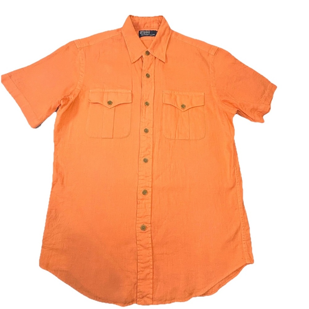 Polo Ralph Lauren Safari Work Shirt Men’s Medium Orange Linen Blend Pockets‎
